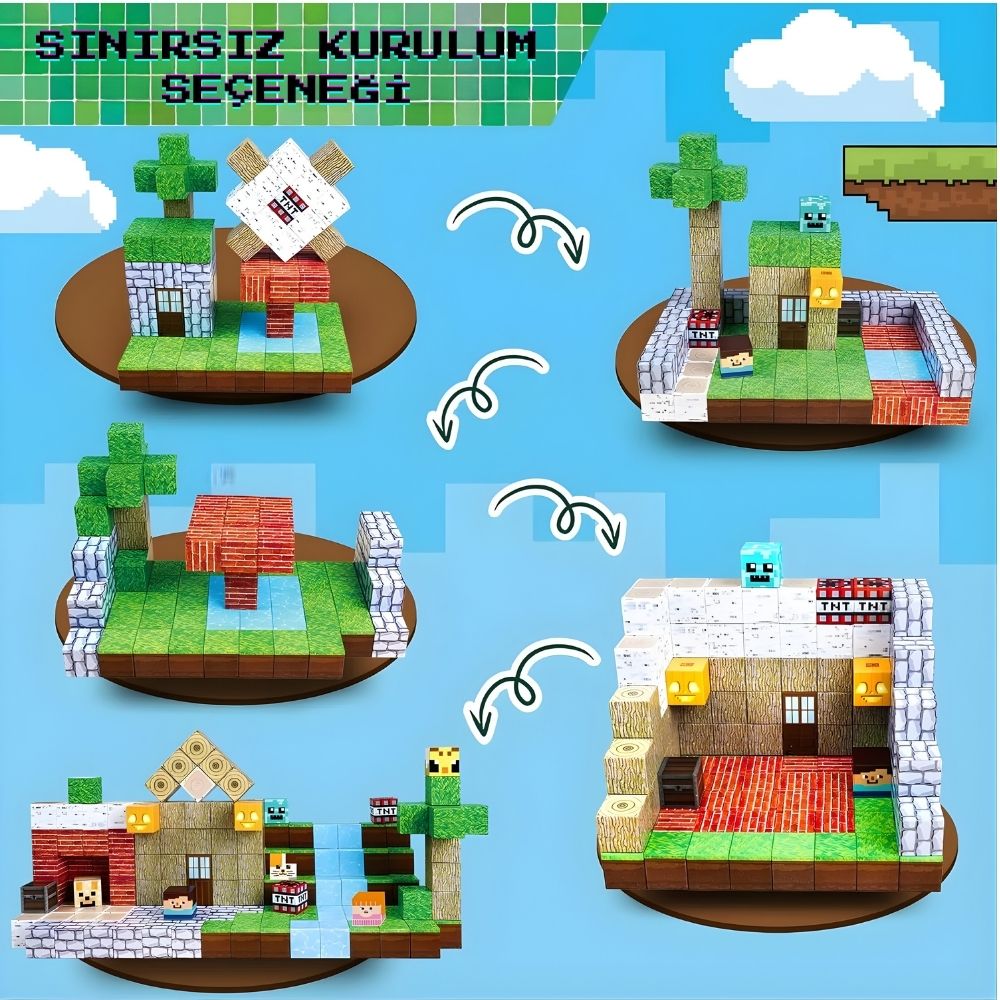 Manyetik yapı oyunu: yaratıcı piksel blok seti