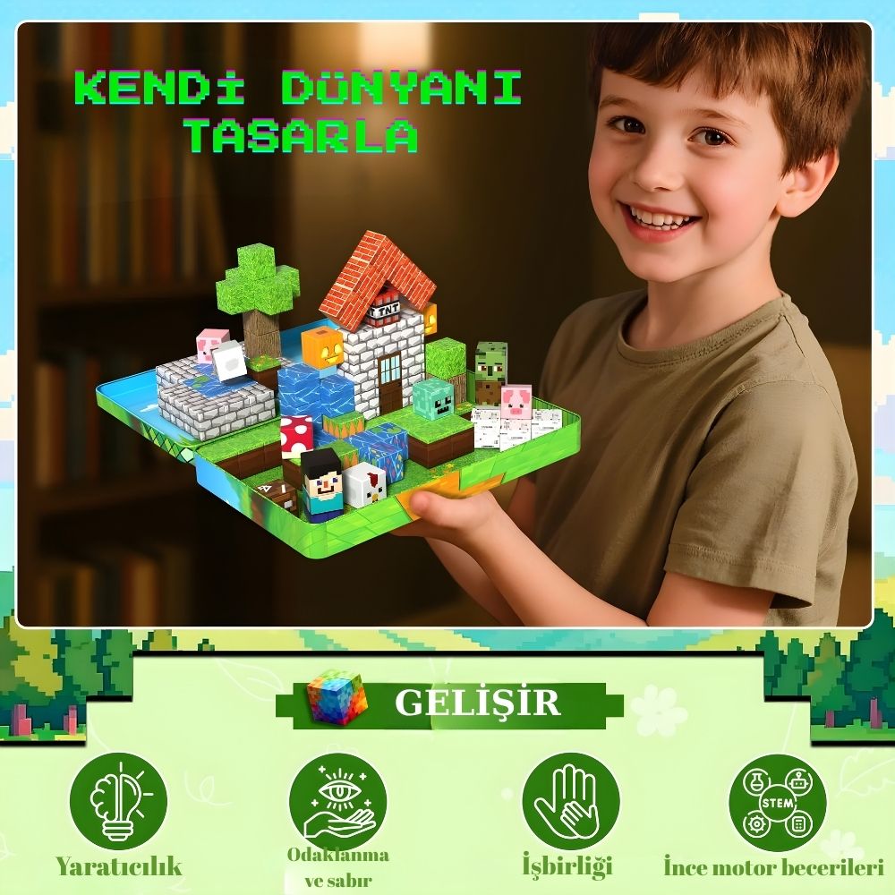 Manyetik yapı oyunu: yaratıcı piksel blok seti